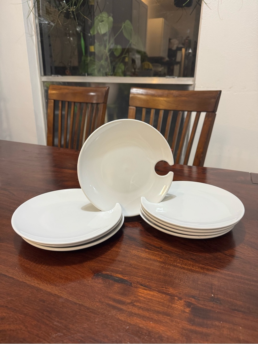 Libbey England Mingling Wine & Cheese White Ceramic Snack Plates - Set of 8